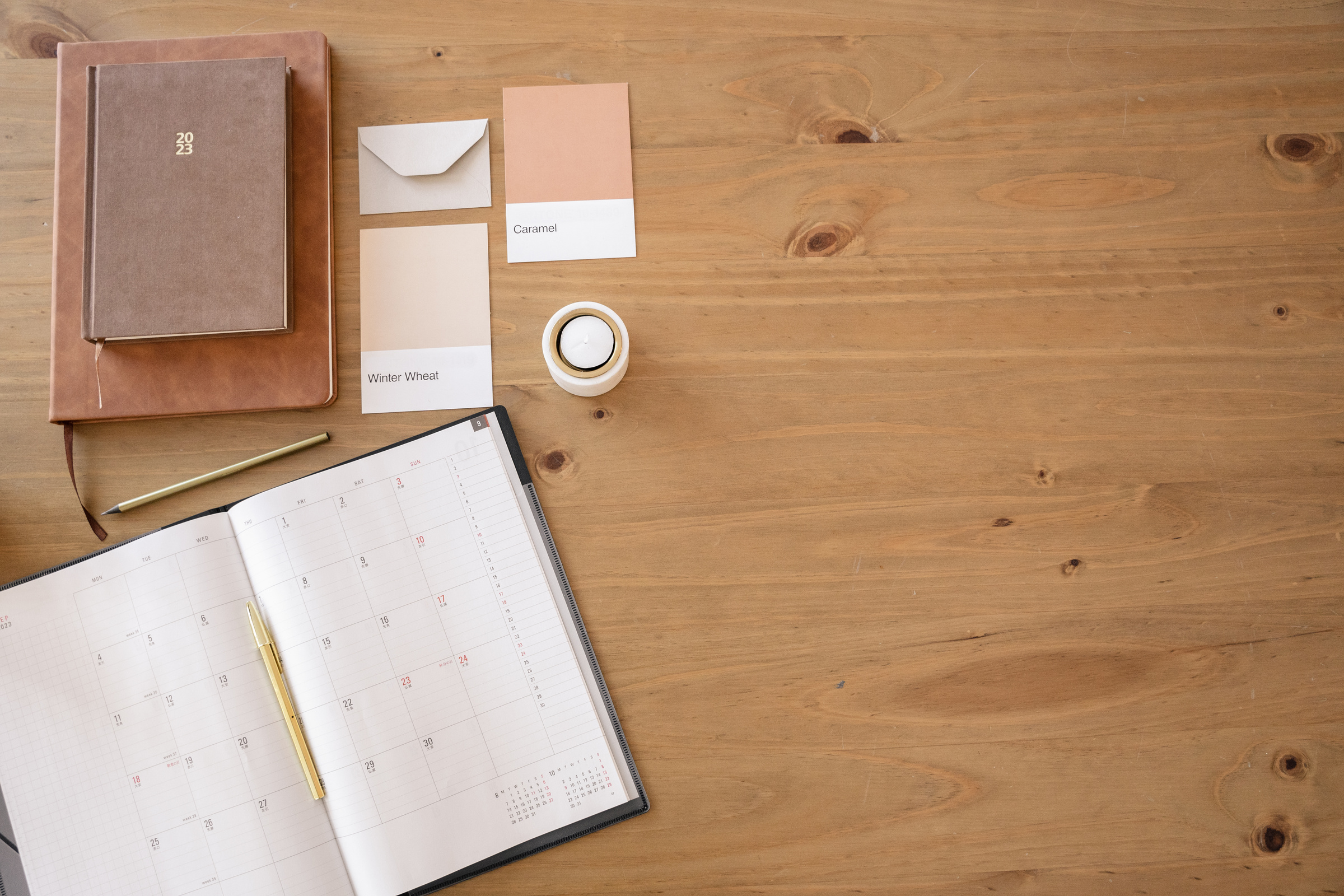 Elegant Office Office Supplies on Wooden Background Flatlay